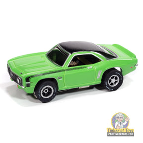 Neon green and black 1969 Chevy Camaro toy car for Auto World SC410