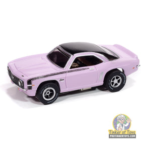 Pink and black 1969 Chevy Camaro slot car toy car for Auto World SC410