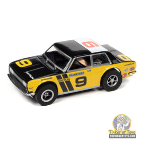 Black and yellow Datsun 510 slot car for Auto World SC393
