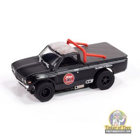 Black Datsun 620 pickup truck toy, JDM Legends scale model for Auto World SC418