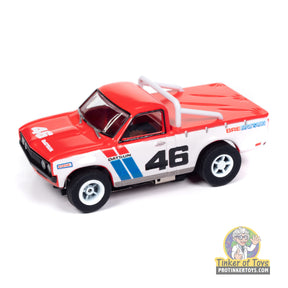 Red Datsun 620 pickup truck toy tribute with number 46 for Auto World SC404