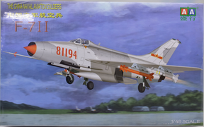 China F-7 II jet fighter model in flight against a blue sky backdrop for AA Model Z-F 0001