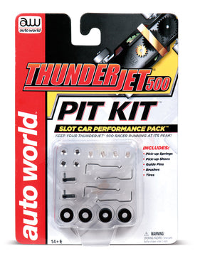 Slot car pit kit components: springs, shoes, pins, brushes, and tires for Auto World 00103