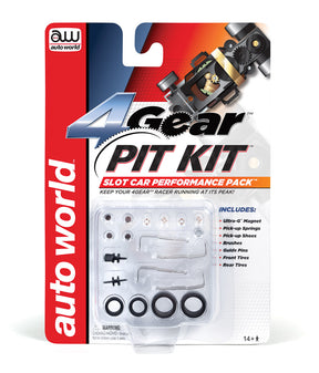 Slot car performance kit with replacement parts for race car maintenance for Auto World 00230