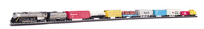 Train set with locomotive and various freight cars on track for Bachmann 614