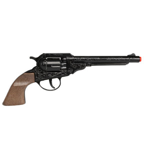 Black replica revolver pistol with brown grip, styled like a cowboy weapon for Gonher 88/6