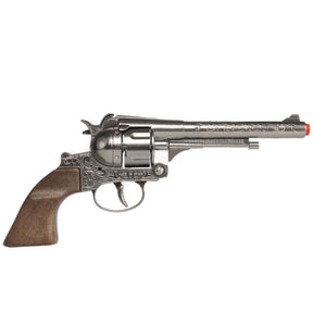 Silver replica revolver with brown wooden grip for Gonher 122/0
