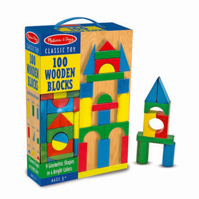 Wooden block set with colorful geometric shapes for building and play for Melissa and Doug 481