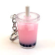 Pink boba tea keycharm with straw and black tapioca pearls for BC Mini 12032