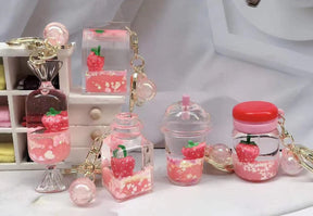 Strawberry-themed charm set with various floating, decorative containers for Bcmini 12085