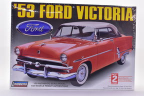 Red 1953 Ford Victoria model kit box art for Lindberg 72172