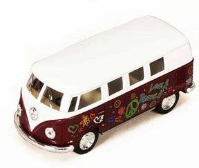 Miniature 1962 VW bus with colorful peace sign decals for Kinsmart 5060DF
