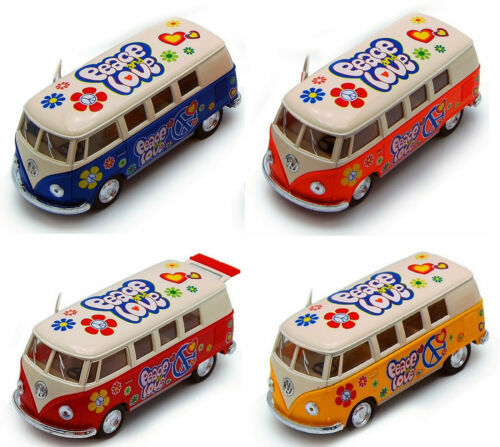 Kinsmart Die Cast Model 1962 Volkswagen Camper Van Bus Red Hippy Design 1/24 Scale Kinsmart Die Cast Model 1962 Volkswagen Camper Van Bus Red Hippy Design 1/24 Scale