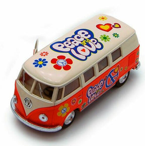 Kinsmart 1962 VW bus toy with "Peace Love" graphic for 5377DF, rear view