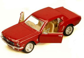 Red toy Mustang car with open hood and trunk for Kinsmart 5351D