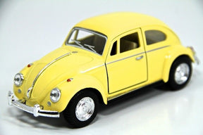 Yellow die-cast model of a 1967 Volkswagen Beetle car for Kinsmart 5057D