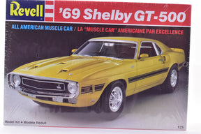 Yellow 1969 Shelby GT-500 model kit box art for Revell