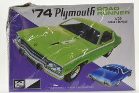 Green 1974 Plymouth Road Runner model kit box art with blue car for MPC Model Kit MPC920M