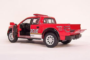 Red rescue truck toy replica of a Ford F-150 Raptor for Kinsmart 5365DPR