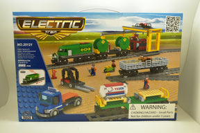 Toy train set box showing diesel freight train, crane, and accessories for Electric Train AUS25121