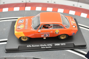 Orange Alfa Romeo Giulia GTAJ model car on display base for Fly Car Model 88312