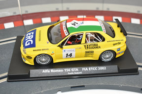 Yellow Alfa 156 GTA race car model on a display base for Fly 88114
