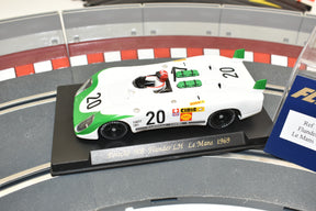 White and green race car model, Porsche 908 Flunder LH Le Mans 1969 for Fly Car C47