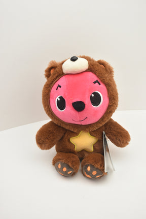 Brown bear plush toy with a pink shark face patch for Pinkfong Plush 61048