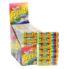 Box of sour candy refills with colorful, stacked candy packages for Nassau Candy 20197