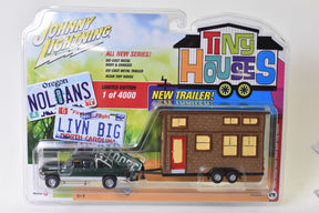Toy set: scale model of a vehicle towing a tiny house trailer for Johnny Lightning JLTH001-B