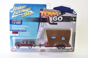 Toy set featuring a vintage car and trailer for collectible play for Johnny Lightning JLTG002-B