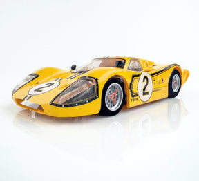 Yellow Ford GT40 race car model with number 2 for AFX/Racemasters 22014, front view