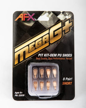 Assortment of 8 pairs of short pit kit PU shoes for ages 8+ for AFX/Racemasters 22035, front view