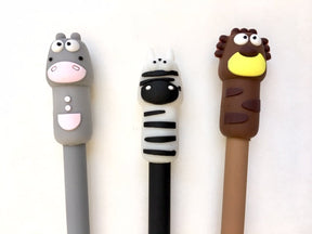 Three animal-themed gel pens: hippo, zebra, and lion for BCmini 22213