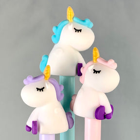 Three cute unicorn gel pens standing together in pastel colors for BCmini 22309