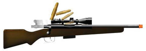 Toy bolt action rifle with scope and wooden stock for Parris Toys 25C, front view