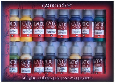 Acrylicos Vallejo Game Color Leather & Metal Set, Model Color Paint, 1/2  Fl. Oz. Bottles, 16 Colors 
