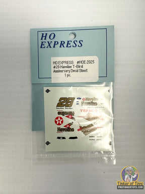 Sticker pack for HO Express slot cars, featuring 28th anniversary decals for 2000-2009