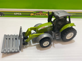 Green and gray die-cast toy farm truck with attached trailer for BVP 88605