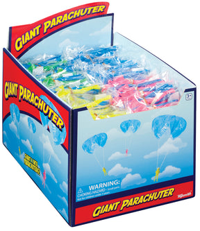 Box filled with colorful, packaged parachute toys for children for Toy Smith 334P
