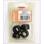 Four slick slot car tires for 1/32 scale racing for NINCO Slot Cars 80517, front view
