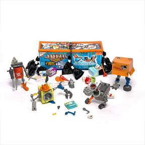 Assortment of small, robot-like building toys in various colors and shapes for HexBug 430-6843
