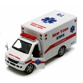 Toy ambulance labeled "New York EMS Ambulance" rescue vehicle for NewRay 5259DNY
