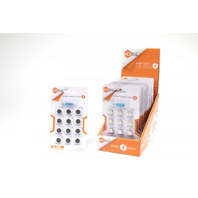 Two sets of 12 batteries in packaging, one with a screwdriver for HexBug 477-6224