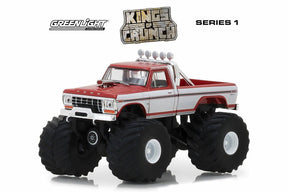 Red Ford pickup truck toy with large wheels, part of the Kings of Crunch series for Greenlight Collectibles 49010E