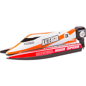Orange and black remote-controlled mini boat with a red trailer for Invento 500804