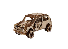 Wooden rally car toy, detailed wooden construction with open top for Wooden City 502382