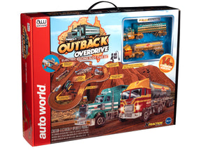 Slot car race set featuring multiple vehicles and track pieces for Auto World SRS352