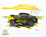 {ARTWORK} Black ’55 Chevy Bel Air Slot Car Sketch Print | 8”x10” | Timothy W. Young-Timothy W. Young-[variant_title]-ProTinkerToys