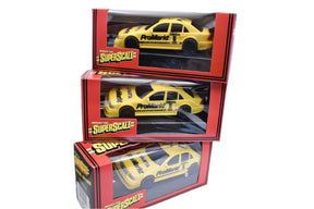 Three scale model cars in a set: yellow Mercedes AMG C-Class for Superscale Scalextric 699